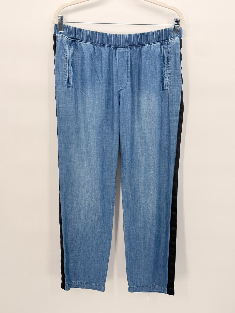 CLOTH & STONE 100% TENCEL Lyocell Chambray Jogger Pants Black Side Stripe Med